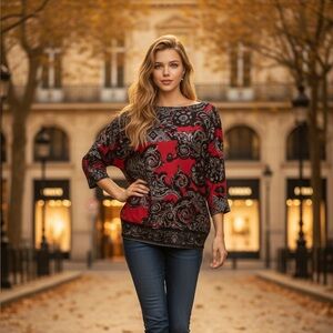 Cache blouse red and black size large